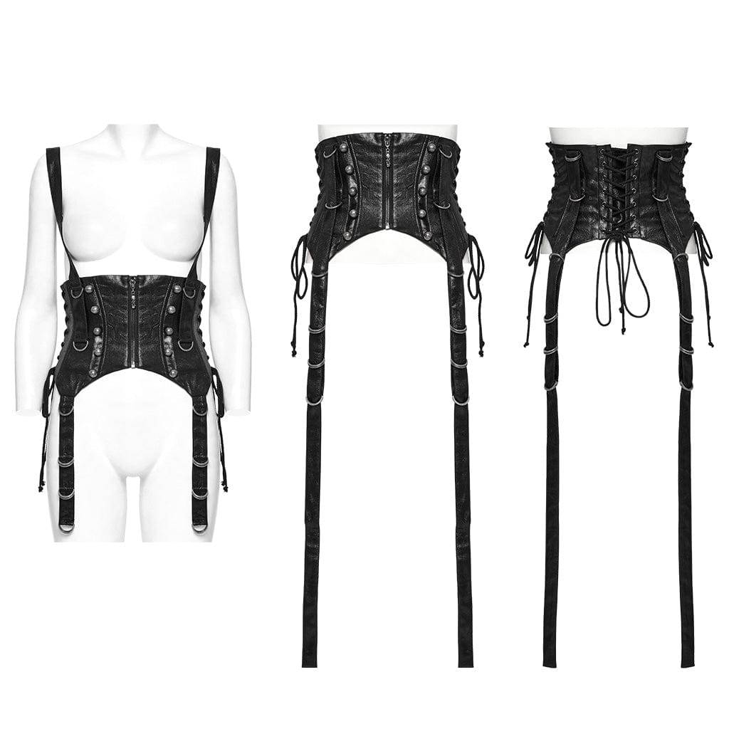 PUNK RAVE Women's Punk Strap Lace-up Underbust Corset