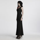 PUNK RAVE Women's Punk Strap Mesh Splice Sheer Dress with Hood