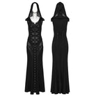 PUNK RAVE Women's Punk Strap Mesh Splice Sheer Dress with Hood