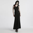 PUNK RAVE Women's Punk Strap Mesh Splice Sheer Dress with Hood