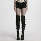 PUNK RAVE Women's Punk Strappy Studded Ripped Shorts