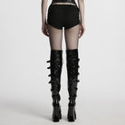 PUNK RAVE Women's Punk Strappy Studded Ripped Shorts