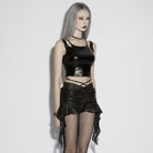 PUNK RAVE Women's Punk Streamer Drawstring Ruched Shorts