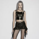 PUNK RAVE Women's Punk Streamer Drawstring Ruched Shorts