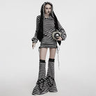PUNK RAVE Women's Punk Striped Fluffy Hoodies with Big Ear Hood
