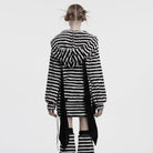 PUNK RAVE Women's Punk Striped Fluffy Hoodies with Big Ear Hood