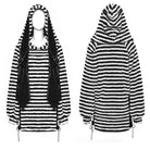 PUNK RAVE Women's Punk Striped Fluffy Hoodies with Big Ear Hood