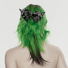 PUNK RAVE Women's Punk Studded Bat Bow Hairpin Black-Silver