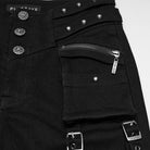 PUNK RAVE Women's Punk Studded Buckle Cargo Pocket Skinny Pants