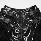 PUNK RAVE Women's Punk Studded Buckle Strap Faux Fur Panel Mini Skirt