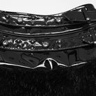 PUNK RAVE Women's Punk Studded Buckle Strap Faux Fur Panel Mini Skirt