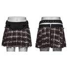 PUNK RAVE Women's Punk Studded Buckle Strap Plaid Pleated Skirt