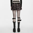 PUNK RAVE Women's Punk Studded Buckle Strap Plaid Pleated Skirt