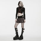 PUNK RAVE Women's Punk Studded Buckle Strap Plaid Pleated Skirt