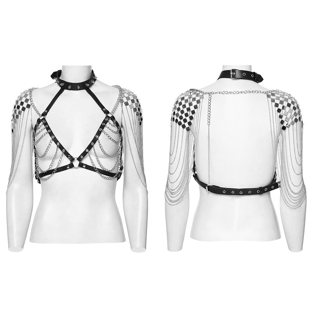 PUNK RAVE Women's Punk Studded Chain Faux Leather Harness