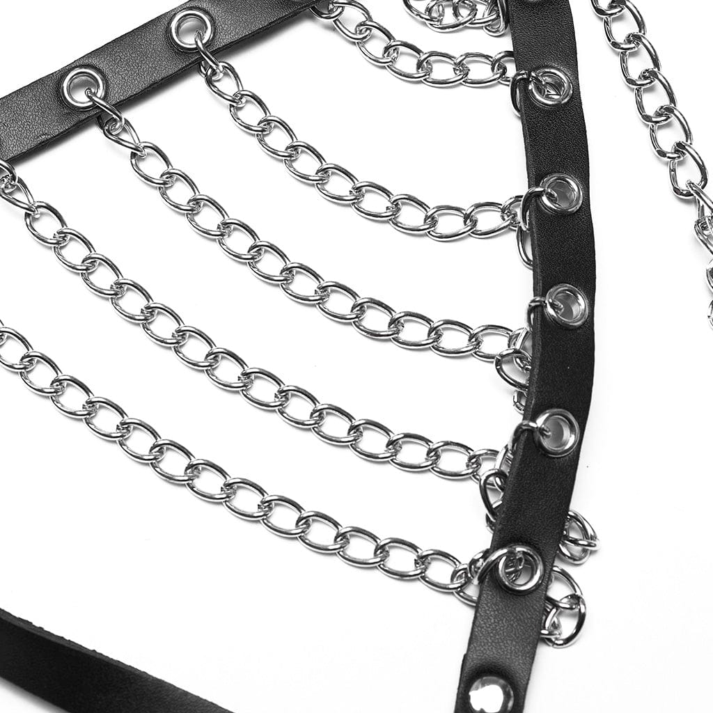 PUNK RAVE Women's Punk Studded Chain Faux Leather Harness