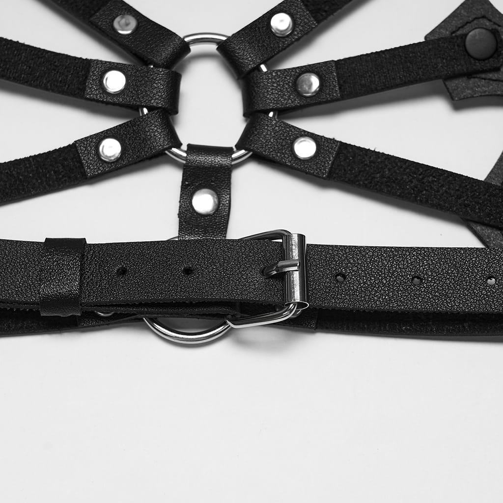 PUNK RAVE Women's Punk Studded Cross Halter Chest Body Harness