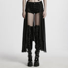 PUNK RAVE Women's Punk Studded Distressed Shorts with Detachable Kilt