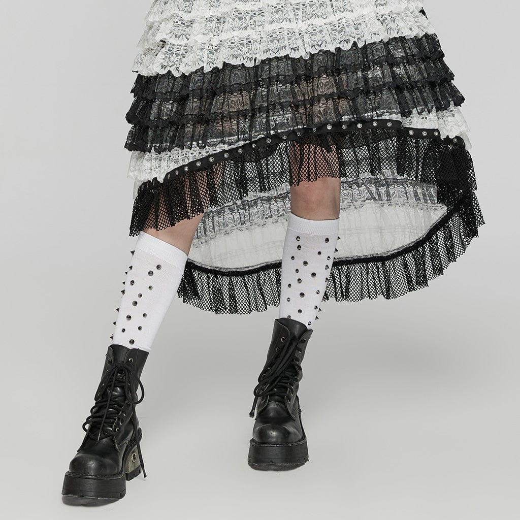 PUNK RAVE Women's Punk Studded Knee-high Socks White