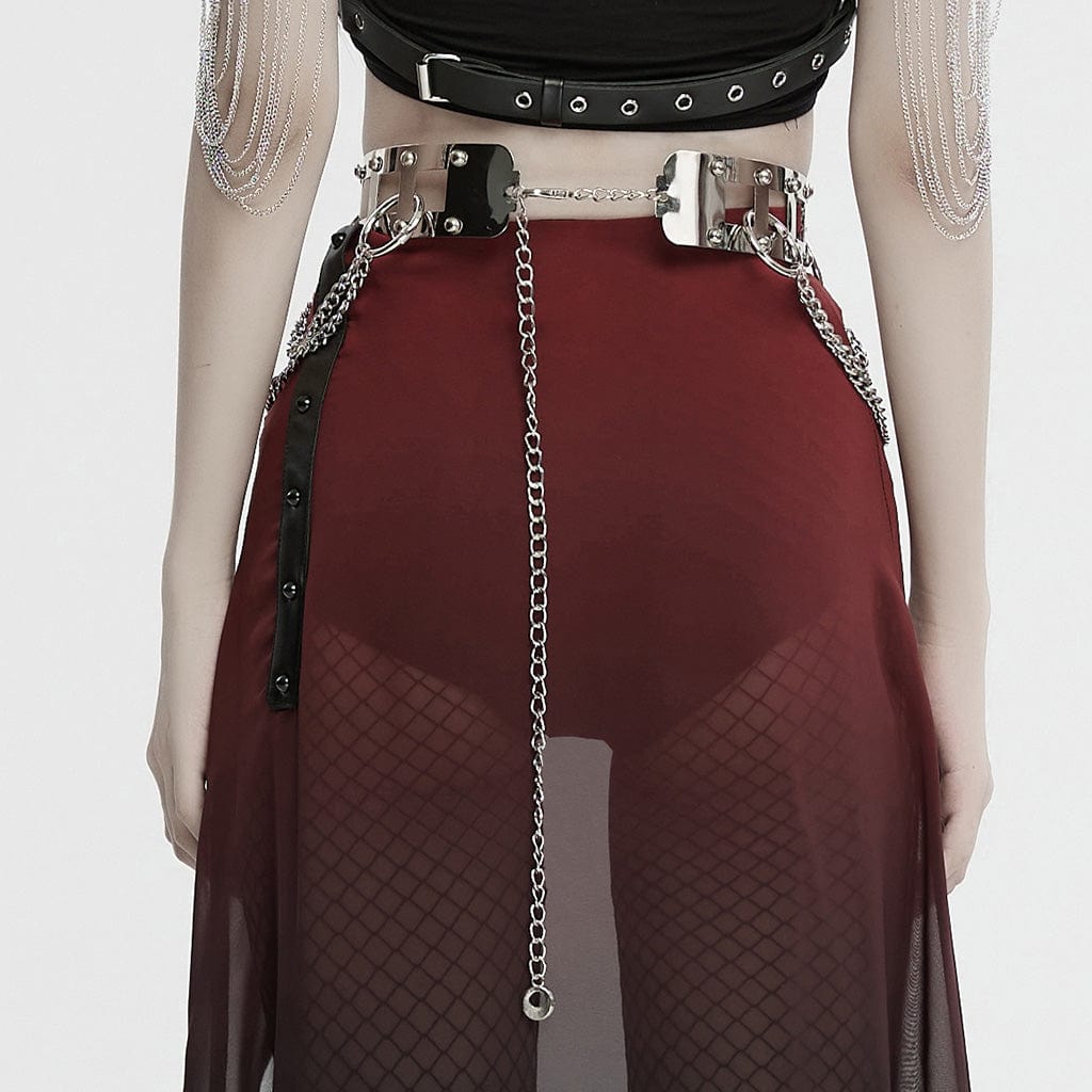 PUNK RAVE Women's Punk Studded Metal Chain Belt