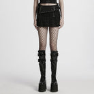 PUNK RAVE Women's Punk Studded Ripped Denim Skirt