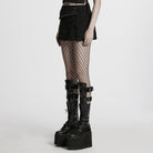 PUNK RAVE Women's Punk Studded Ripped Denim Skirt