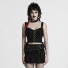 PUNK RAVE Women's Punk Studded Ripped Lace-up Tank Top