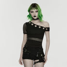 PUNK RAVE Women's Punk Tattered Shorts with detachable Leg bag