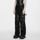PUNK RAVE Women's Punk Thigh Buckle Crisscross Strap Multi Pocket Straight-leg Pants