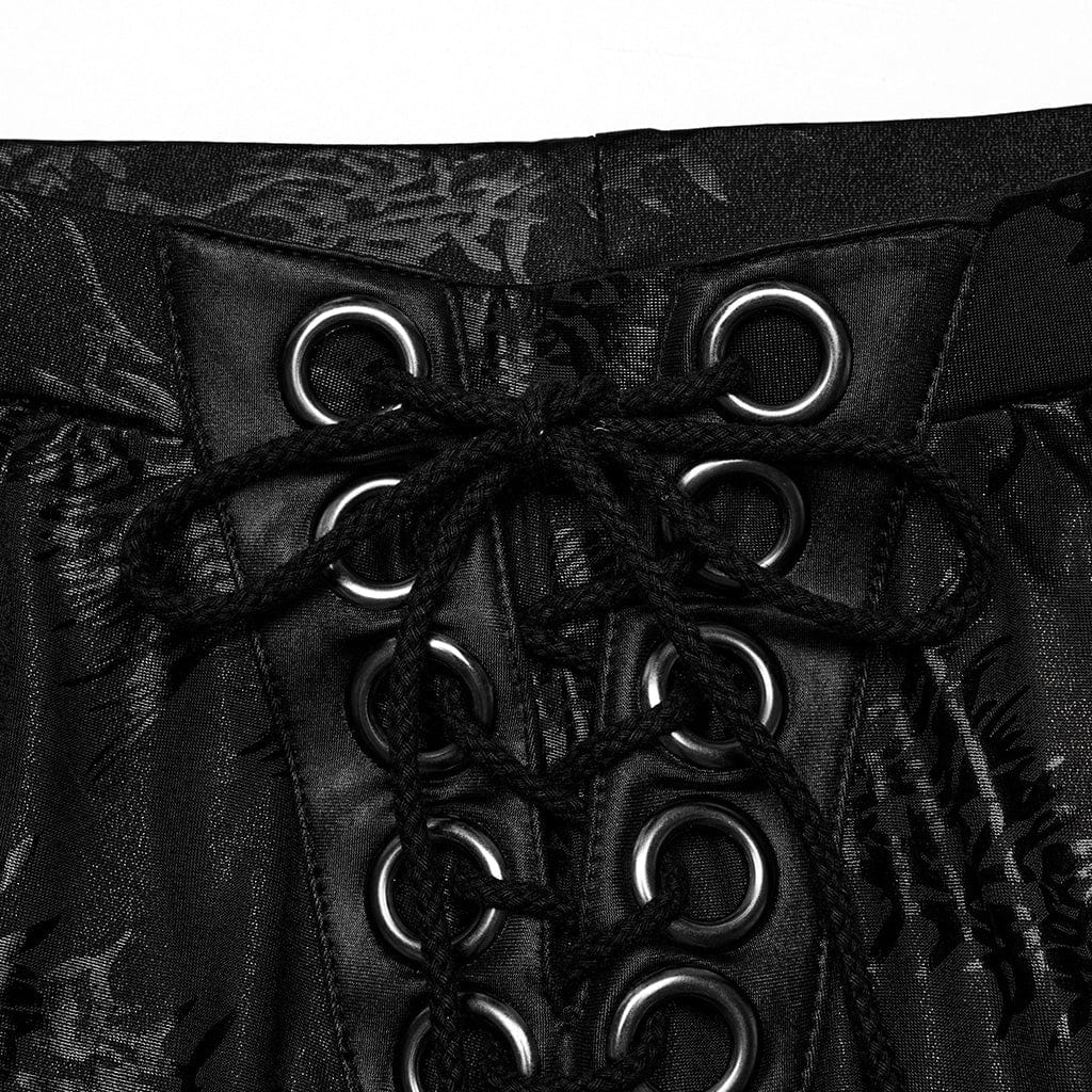 PUNK RAVE Women's Punk Thorns Printed Lace-up Flared Pants Black