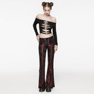 PUNK RAVE Women's Punk Thorns Printed Lace-up Flared Pants Red