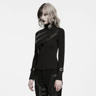 PUNK RAVE Women's Punk Turtleneck Eyelet Buckle Strap Long Sleeve Top