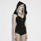 PUNK RAVE Women's Punk Unedged Zip Vest with Detachable Hood