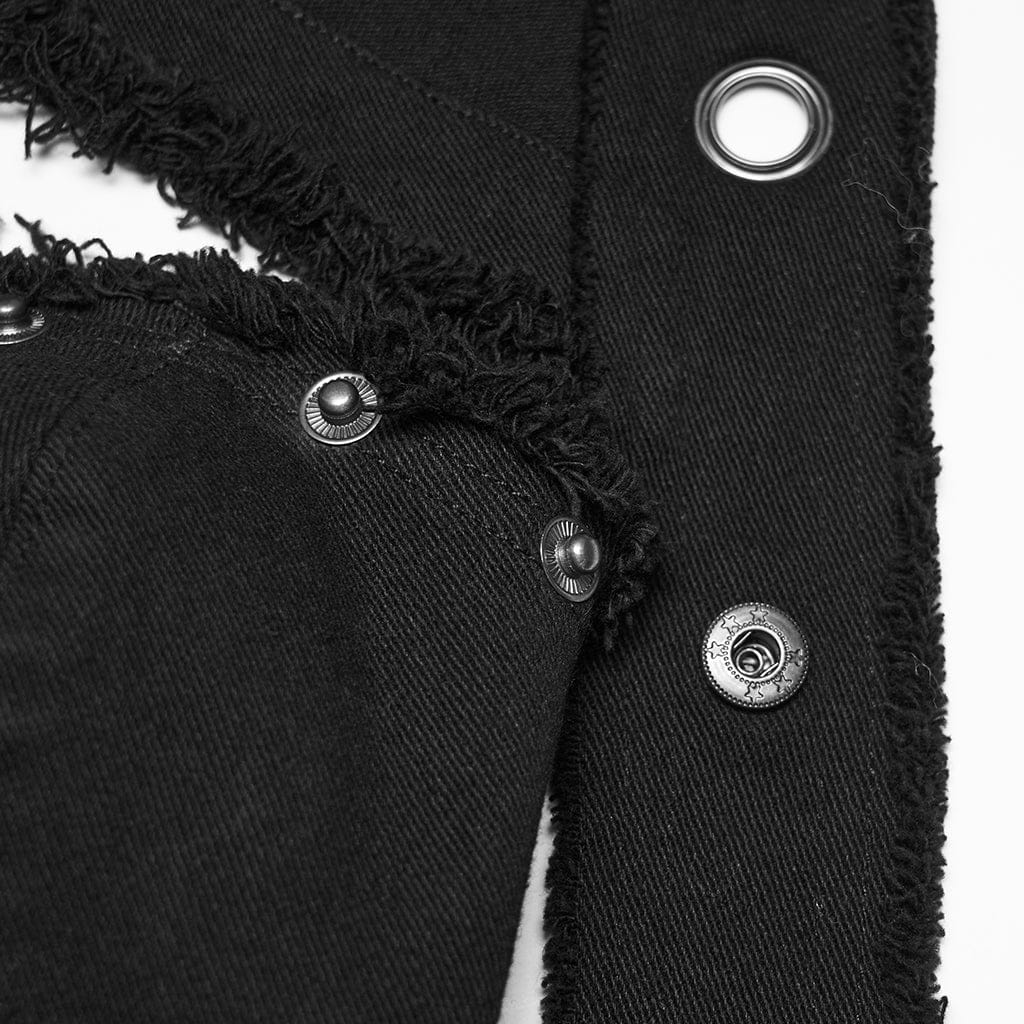 PUNK RAVE Women's Punk Unedged Zip Vest with Detachable Hood