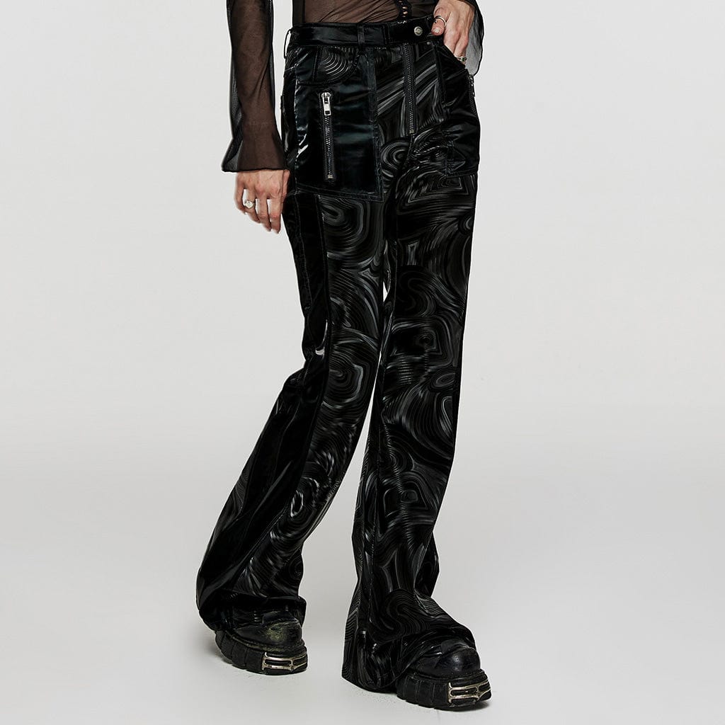 PUNK RAVE Women's Punk Wave Printed Faux Leather Flared Pants