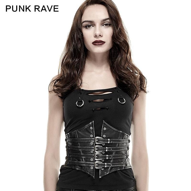 PUNK RAVE Women's Steampunk Buckles Lace Up Underbust Corsets