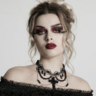 PUNK RAVE Women's Steampunk Irregular Beaded Cross Necklace Black