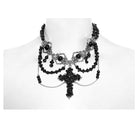 PUNK RAVE Women's Steampunk Irregular Beaded Cross Necklace Black