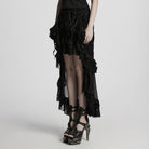 PUNK RAVE Women's Steampunk Lace Hem Drawstring Skirt Black