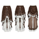 PUNK RAVE Women's Steampunk Lace Hem Drawstring Skirt Coffee