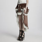 PUNK RAVE Women's Steampunk Lace Hem Drawstring Skirt Coffee