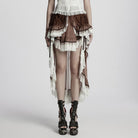 PUNK RAVE Women's Steampunk Lace Hem Drawstring Skirt Coffee