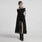 PUNK RAVE Women's Steampunk Off-the-shoulder Layered Gown Dress Black