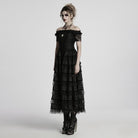 PUNK RAVE Women's Steampunk Off-the-shoulder Layered Gown Dress Black