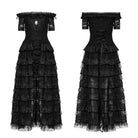 PUNK RAVE Women's Steampunk Off-the-shoulder Layered Gown Dress Black