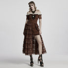 PUNK RAVE Women's Steampunk Off-the-shoulder Layered Gown Dress Coffee