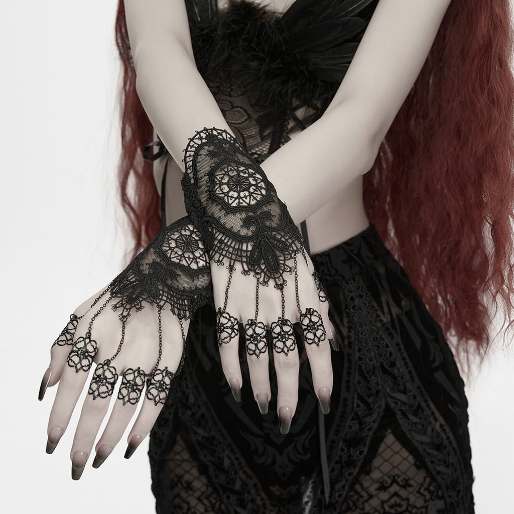 PUNK RAVE Women's Vintage Gothic Cutout Lace Gloves