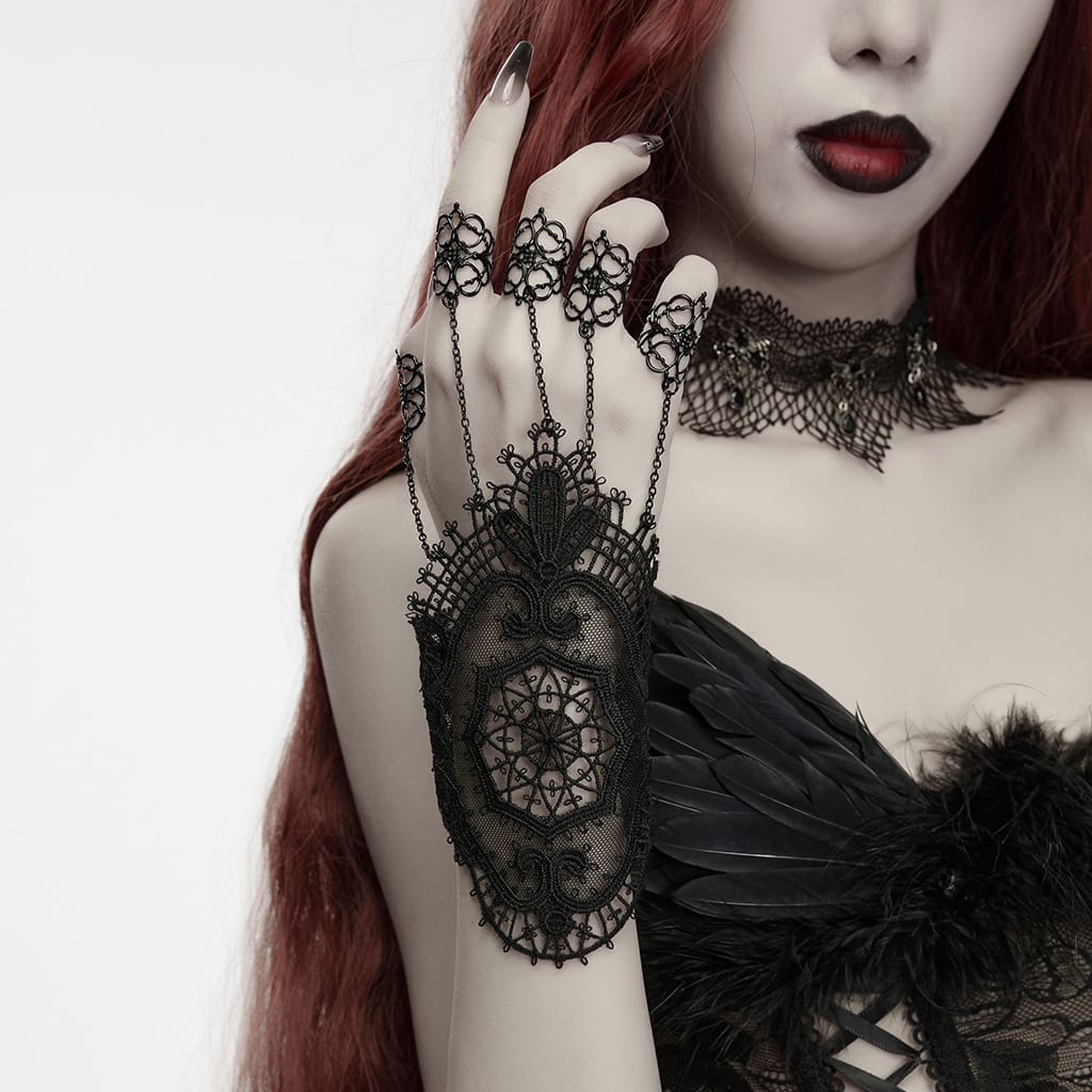 PUNK RAVE Women's Vintage Gothic Cutout Lace Gloves