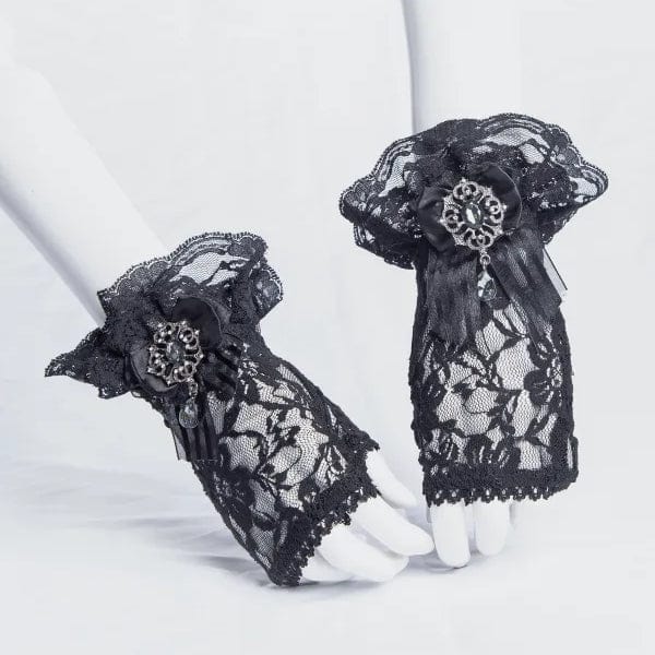 RNG Women's Gothic Bowknot Half-finger Lace Gloves