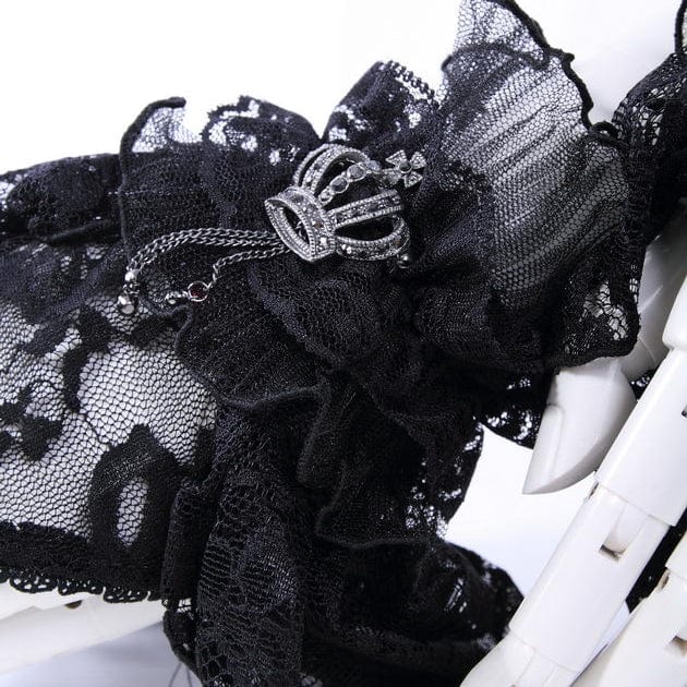 RNG Women's Gothic Crown Half-finger Ruffled Lace Gloves Black